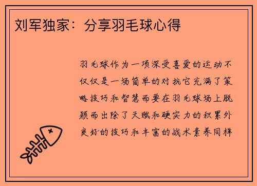 刘军独家：分享羽毛球心得