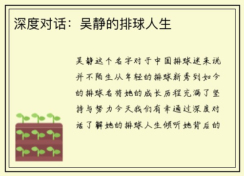 深度对话：吴静的排球人生