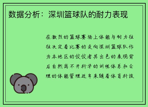数据分析：深圳篮球队的耐力表现